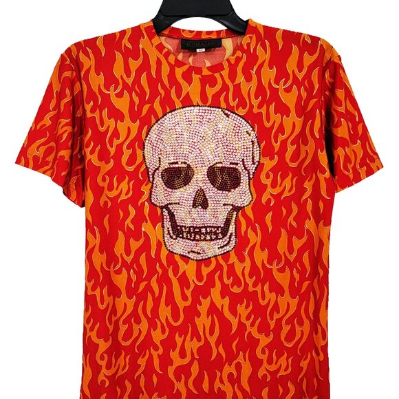 Flaming Skull Men's Flaming-Red T-shirt - Picture 6 of 7